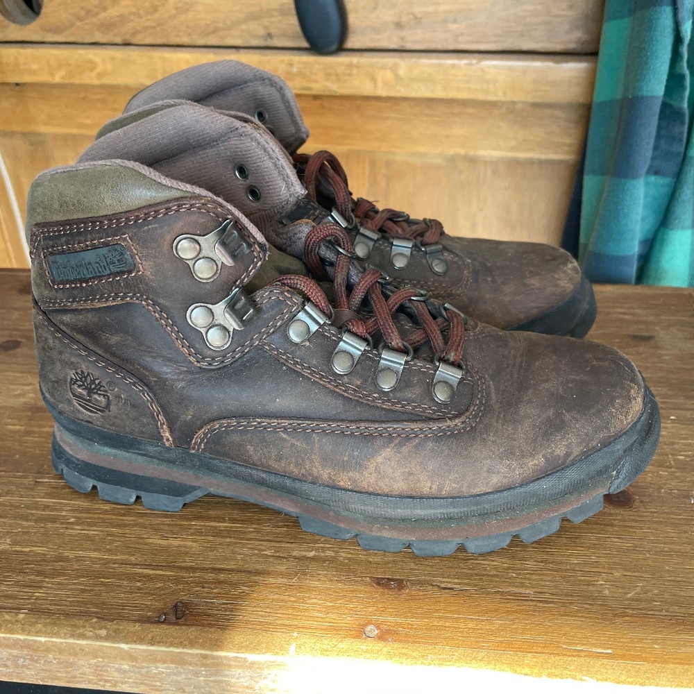 Vintage Timberland Women’s Euro Hiker Lace up Leather Boots Brown 7.5